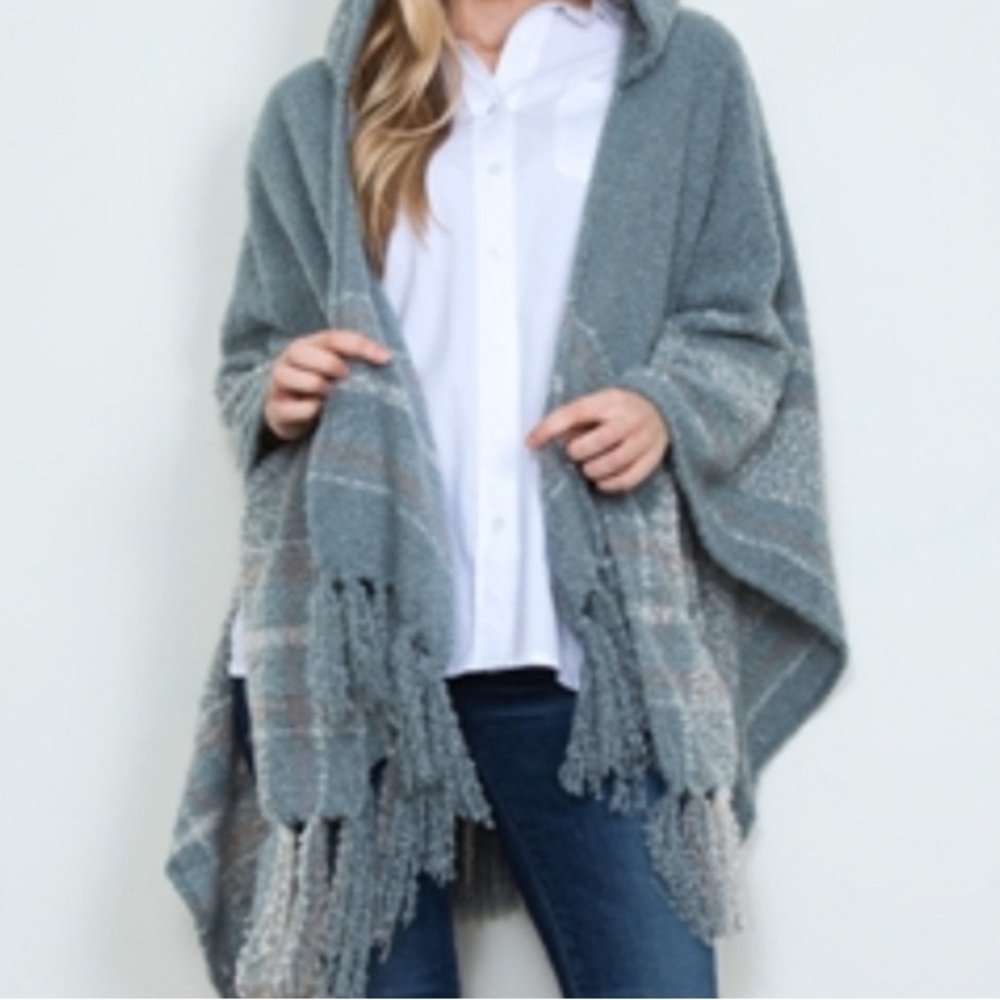 Cozy Hoodie Baby Blue Shawl Cover Up Onesize